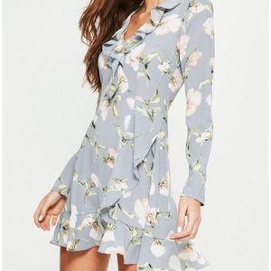 NWT Missguided Blue Floral Ruffle Tea Dress